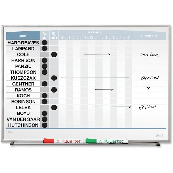 Quartet In/Out Boards, Magnetic, 15 Names, Horizontal, 23"x16", WE QRT33704 - main